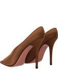 Amina Muaddi Brown Satin High Heel Pumps