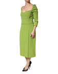 Dolce & Gabbana Green Silk Sweetheart Neckline Midi  Dress