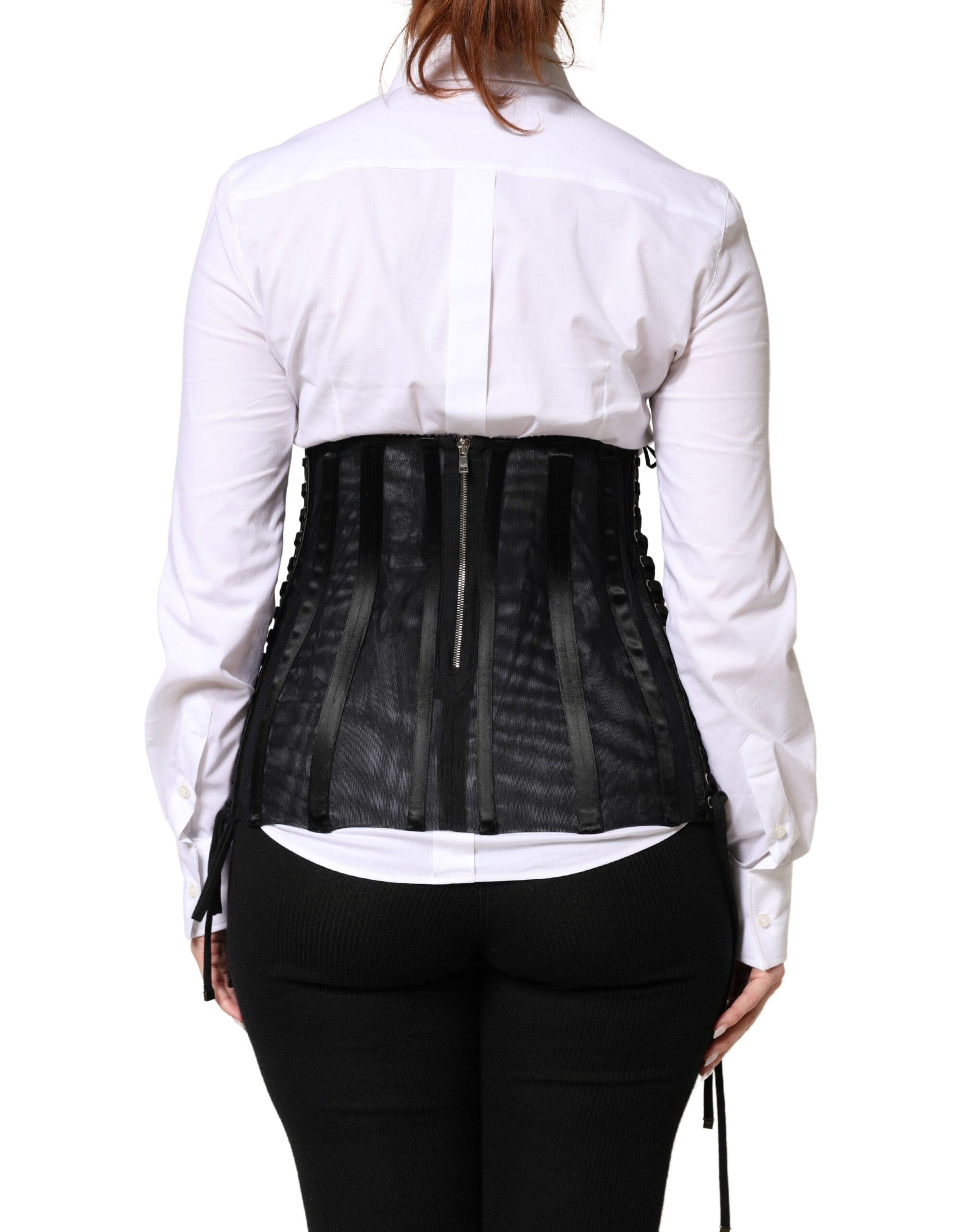 Dolce &amp; Gabbana Black Lace-Up Waist Cincher Bustier Corset Top