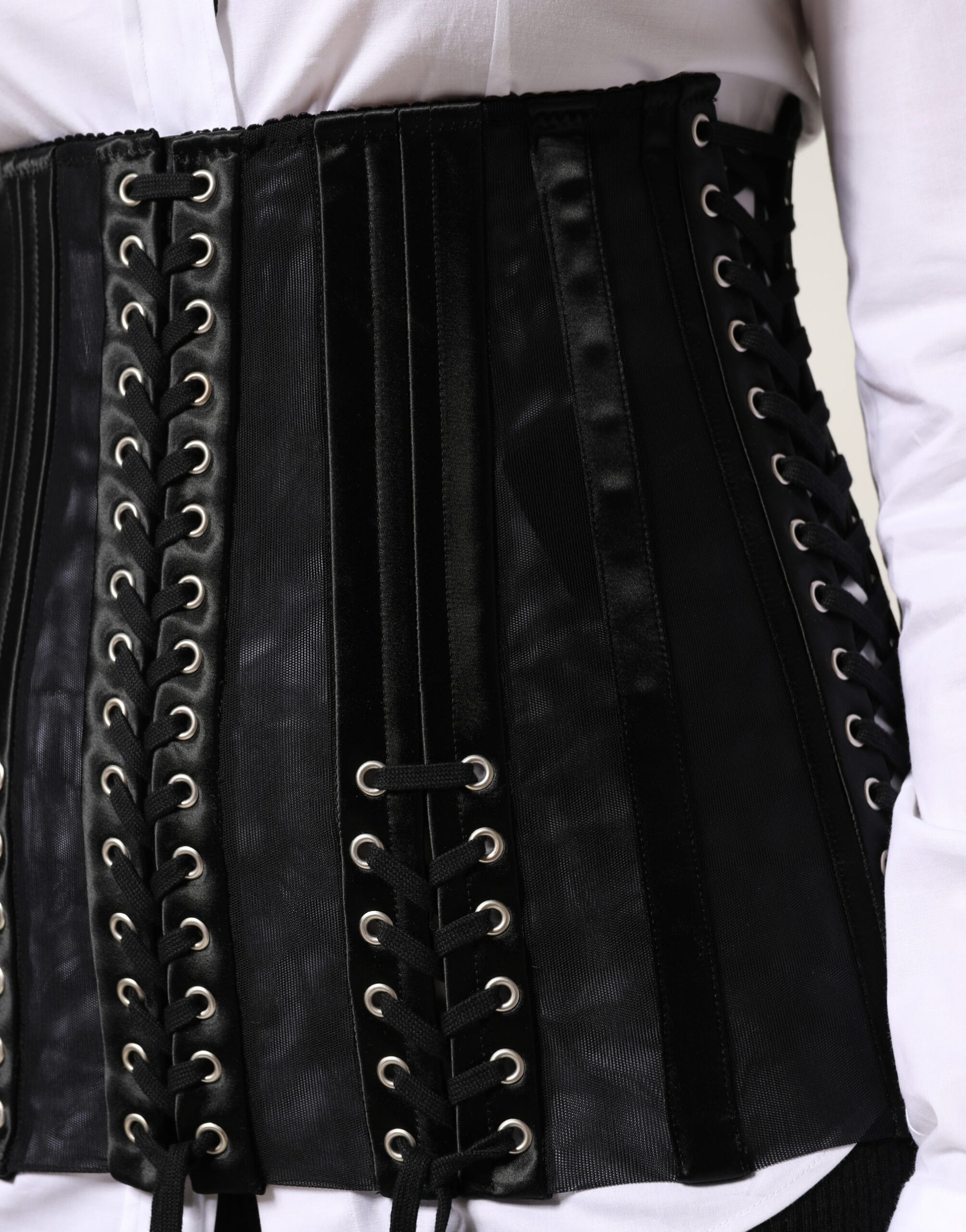 Dolce &amp; Gabbana Black Lace-Up Waist Cincher Bustier Corset Top