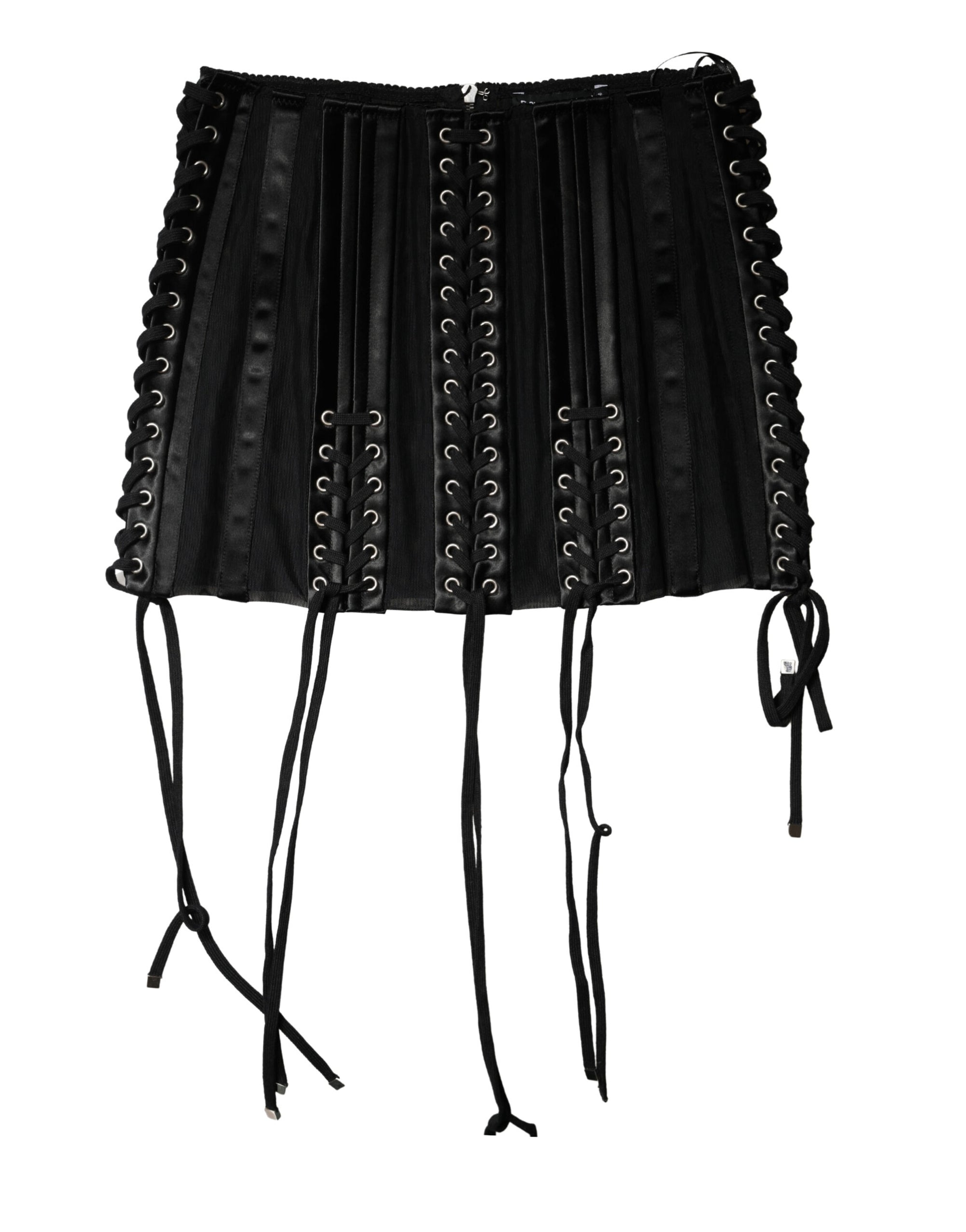 Dolce &amp; Gabbana Black Lace-Up Waist Cincher Bustier Corset Top