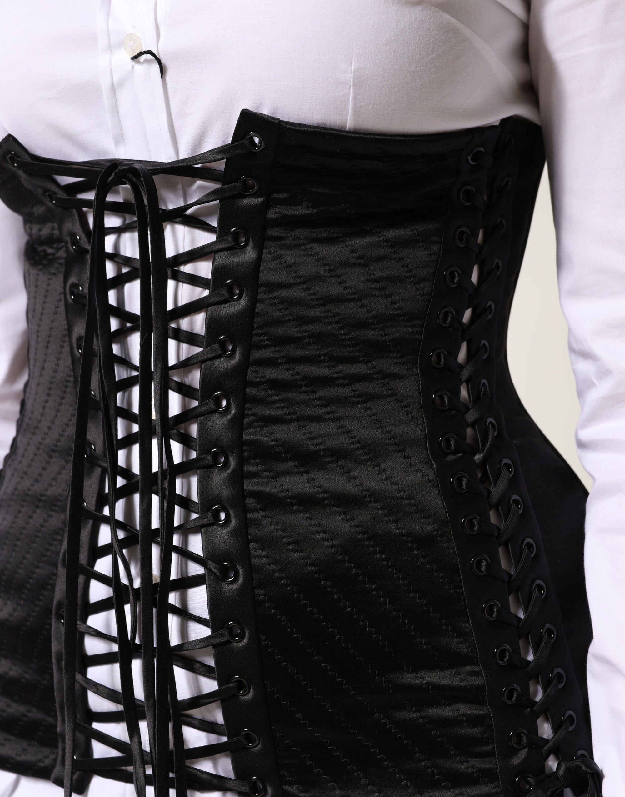 Dolce &amp; Gabbana Black Silk Lace-Up Waist Cincher Corset Top
