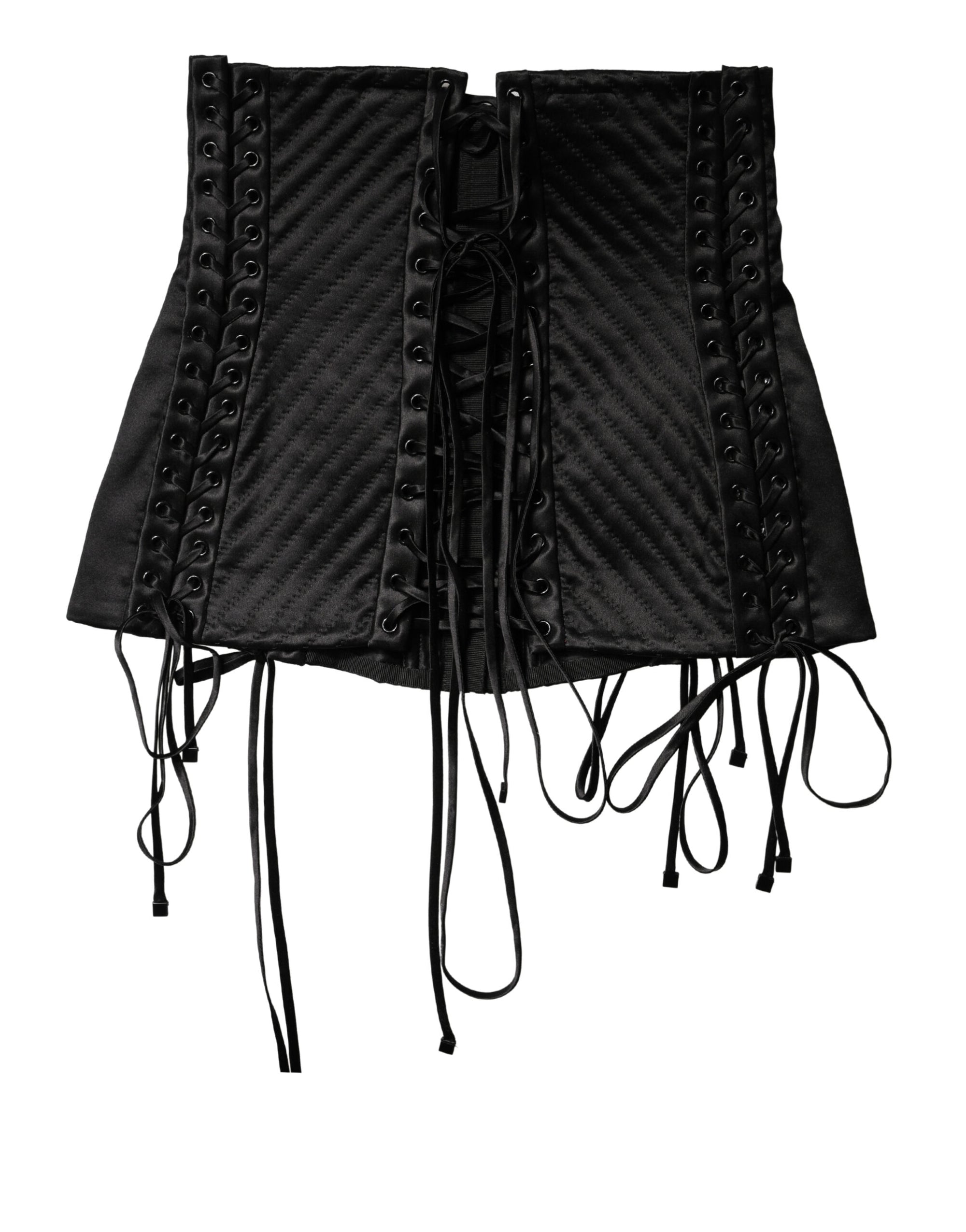 Dolce &amp; Gabbana Black Silk Lace-Up Waist Cincher Corset Top