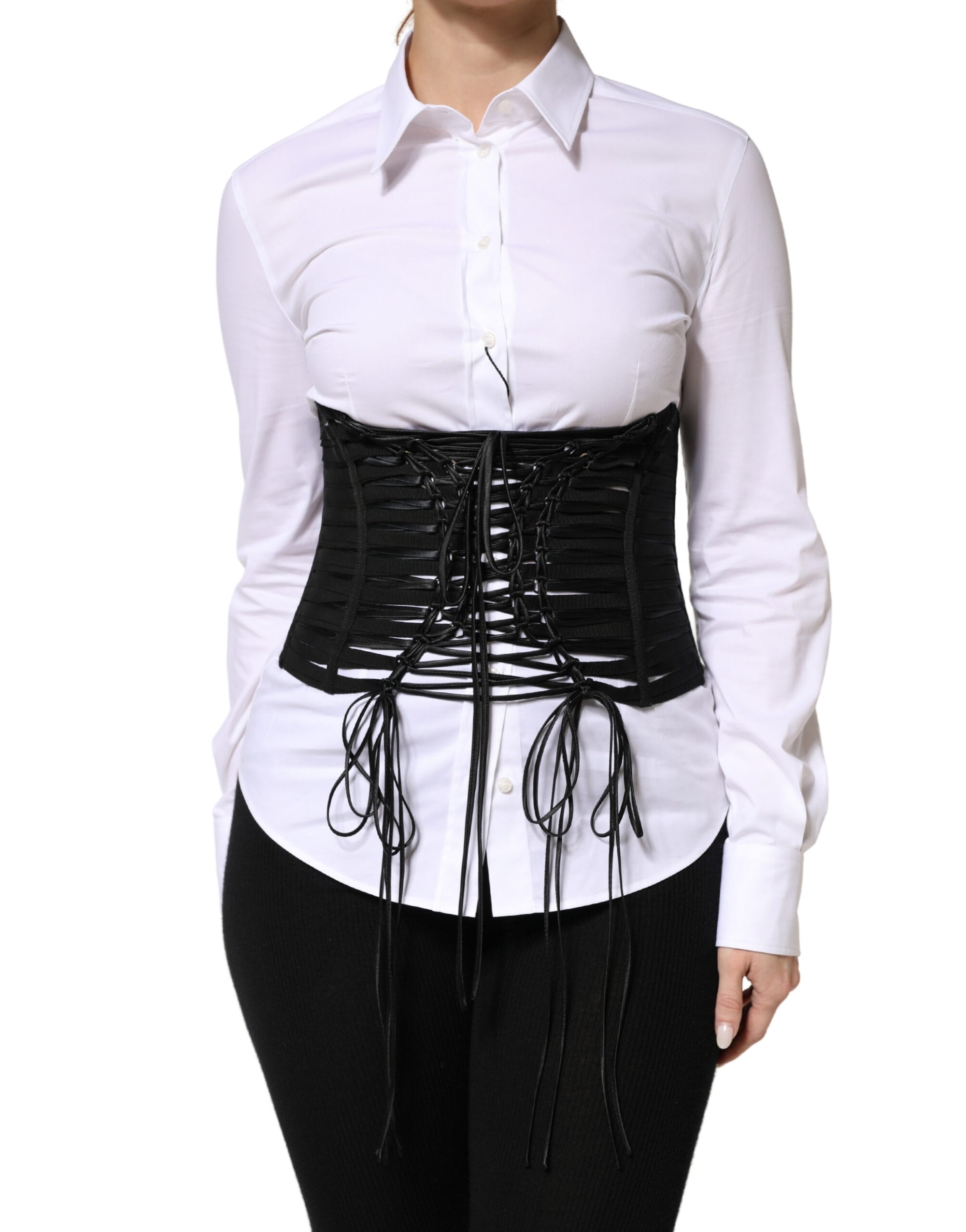 Dolce &amp; Gabbana Black Polyester LaceUp Waist Cincher Corset Top