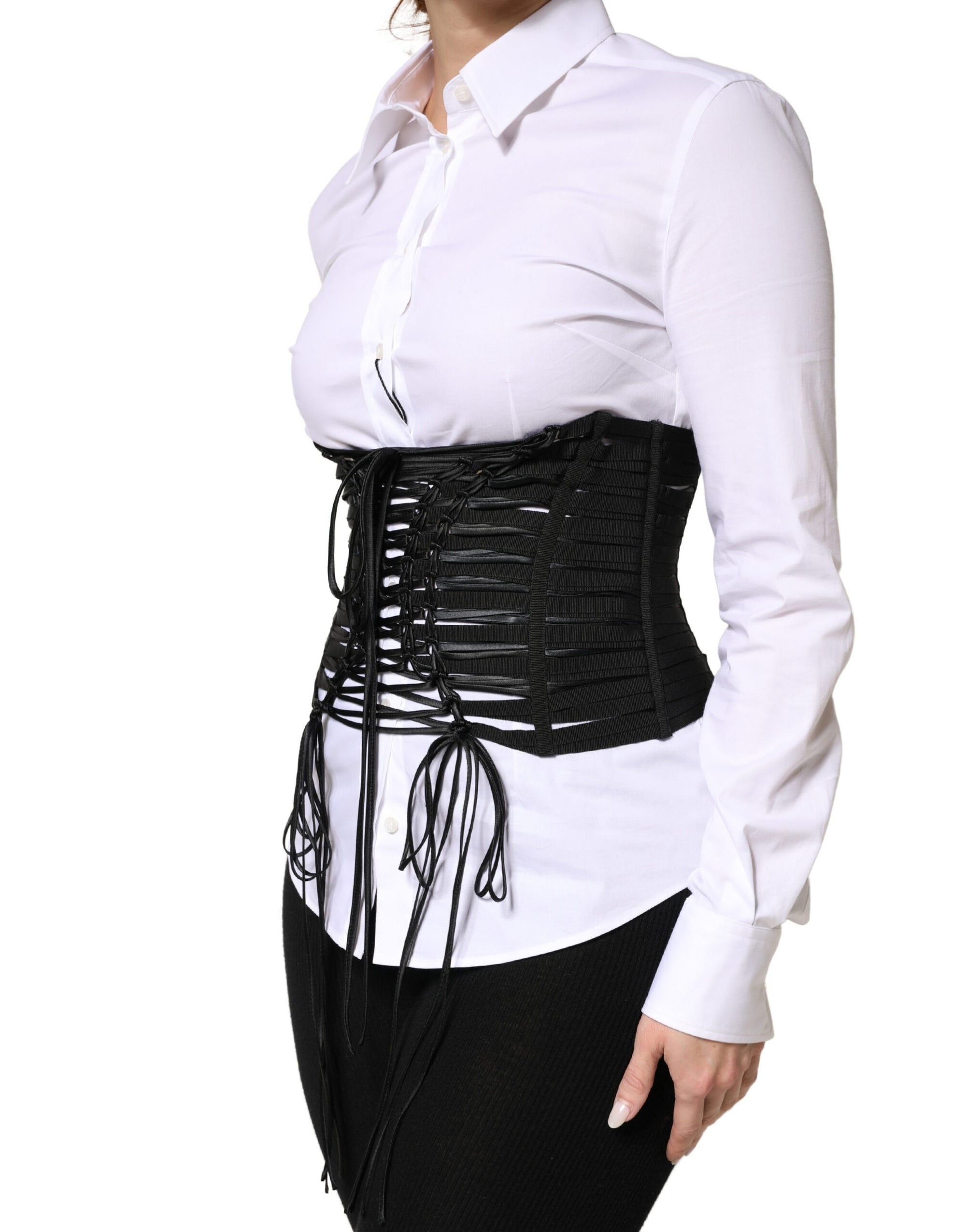 Dolce &amp; Gabbana Black Polyester LaceUp Waist Cincher Corset Top