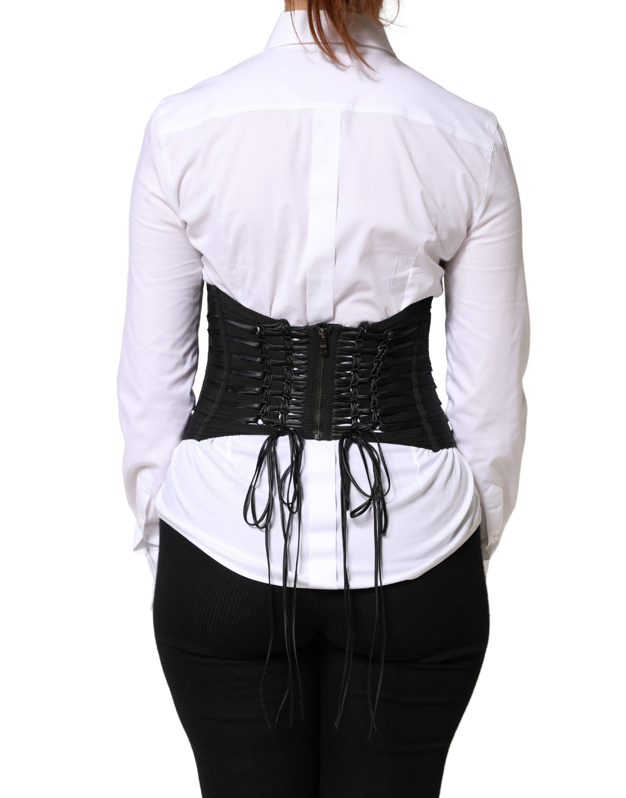 Dolce &amp; Gabbana Black Polyester LaceUp Waist Cincher Corset Top