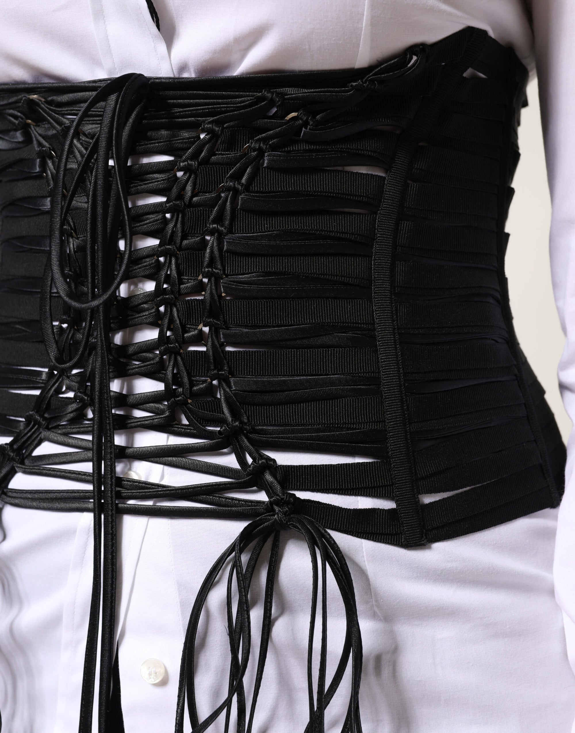 Dolce &amp; Gabbana Black Polyester LaceUp Waist Cincher Corset Top