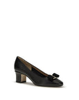 Ferragamo Black Calf Leather Bos Taurus Mid Heel Pumps