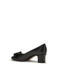 Ferragamo Black Calf Leather Bos Taurus Mid Heel Pumps