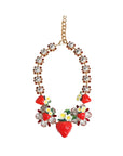 Dolce & Gabbana Gold Brass FRUIT Pendants Flowers Crystal Logo Necklace