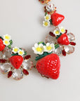 Dolce & Gabbana Gold Brass FRUIT Pendants Flowers Crystal Logo Necklace