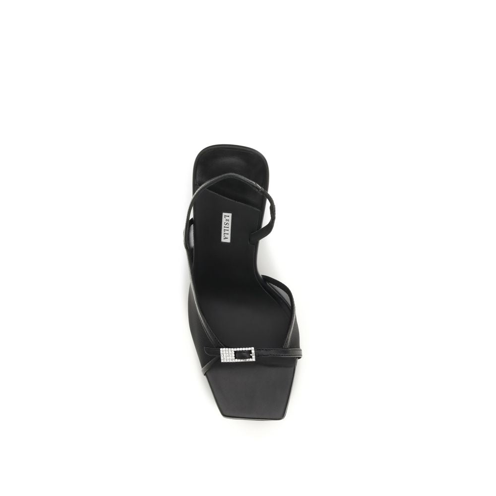 LE SILLA Black Calf Leather Bos Taurus Stiletto Heel Sandals