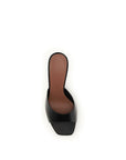 Amina Muaddi Black Calf Leather Bos Taurus Stiletto Heel Sandals