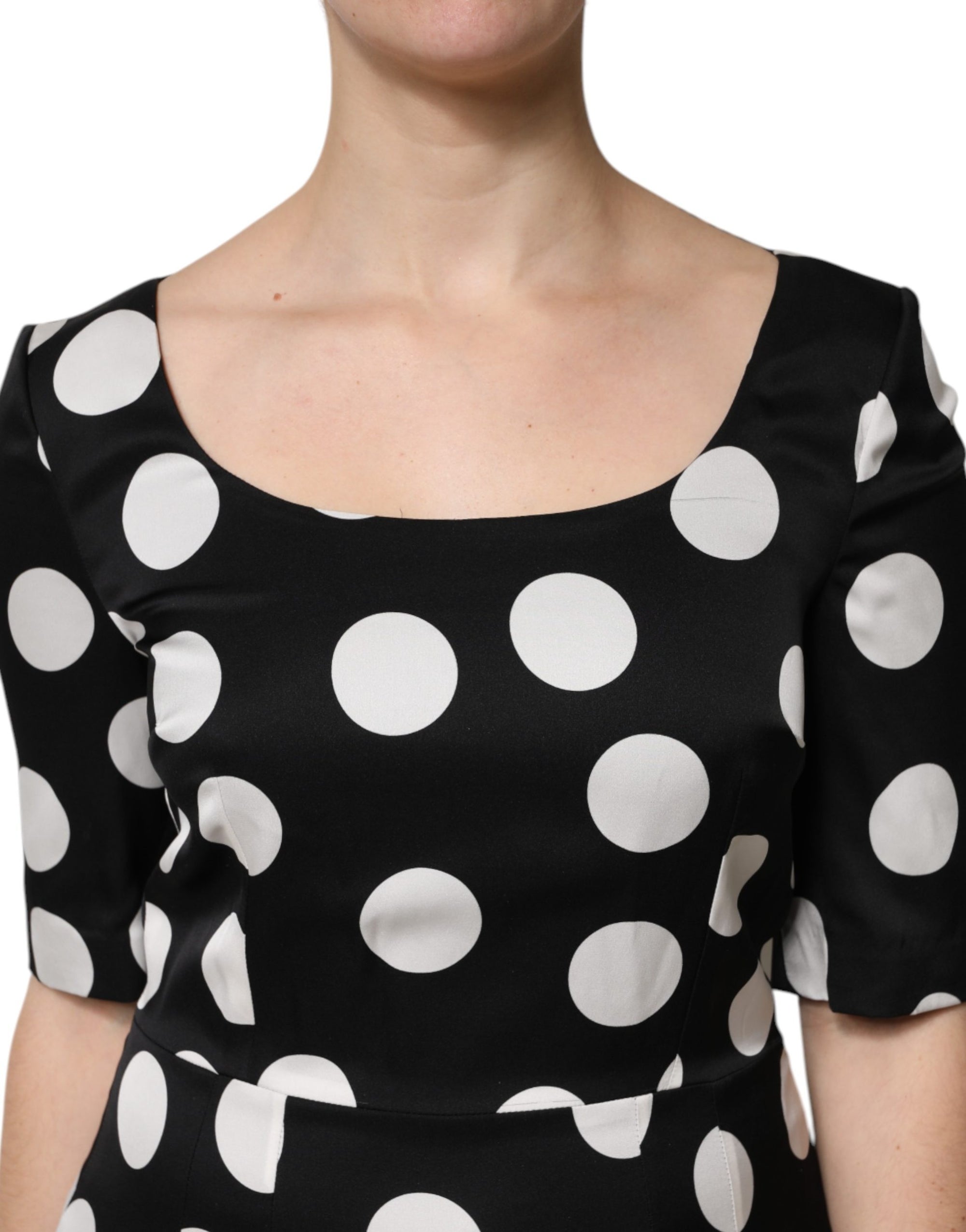Dolce &amp; Gabbana Black White Polka Dot Silk Sheath Midi Dress