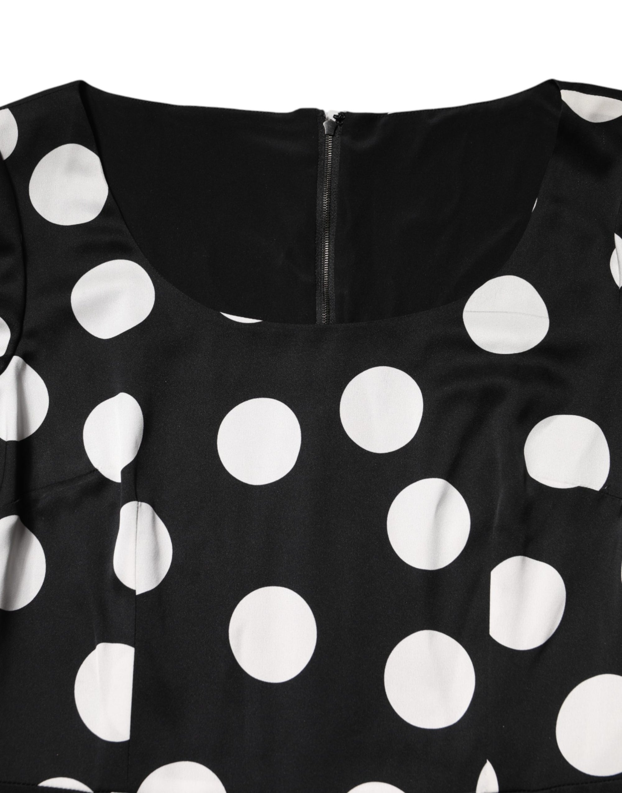 Dolce &amp; Gabbana Black White Polka Dot Silk Sheath Midi Dress