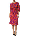 Dolce & Gabbana Purple Silk Floral Print Midi Sheath Dress