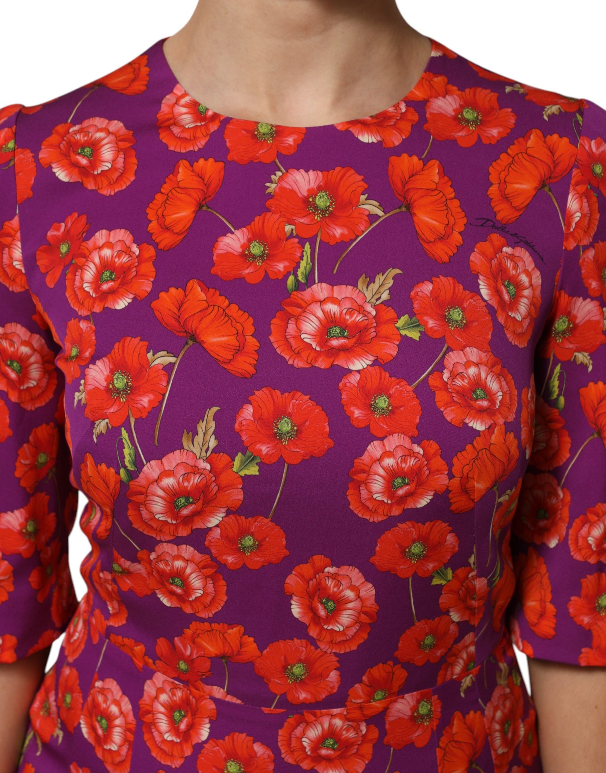 Dolce &amp; Gabbana Purple Silk Floral Print Midi Sheath Dress