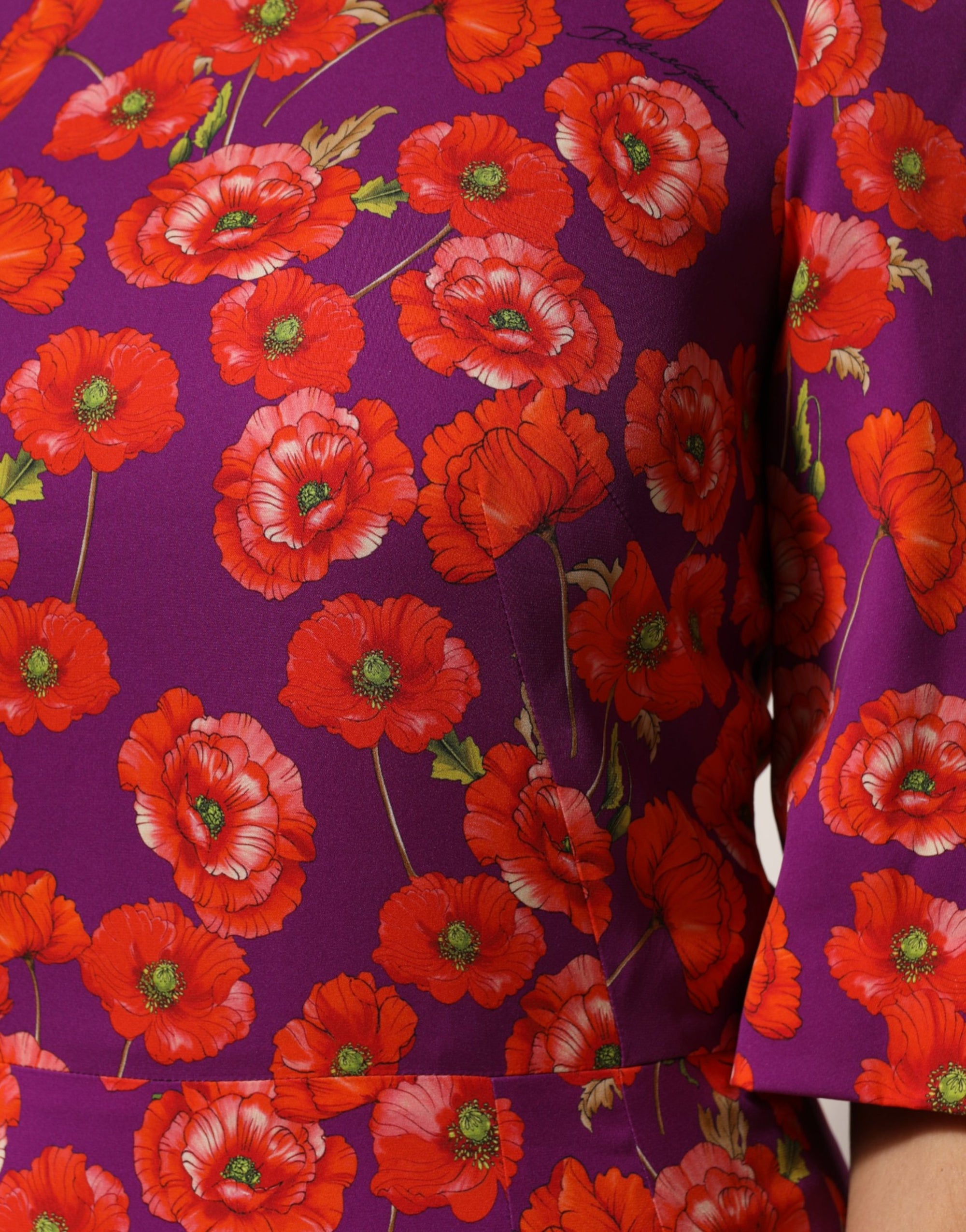 Dolce &amp; Gabbana Purple Silk Floral Print Midi Sheath Dress
