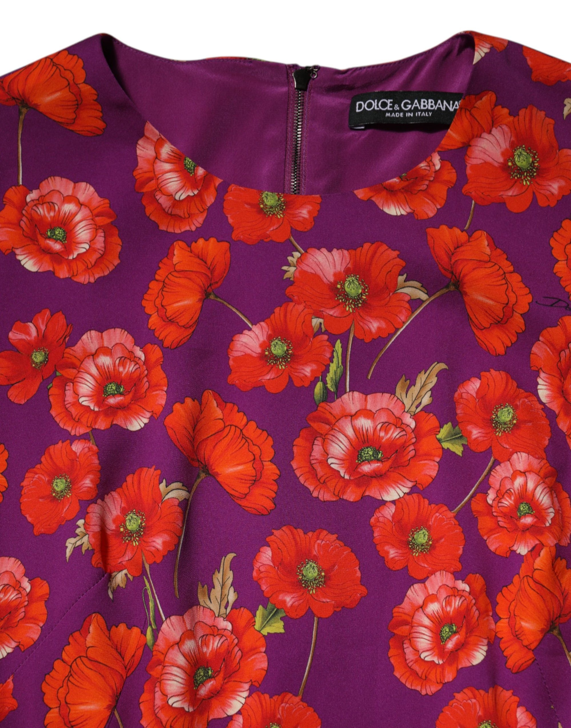 Dolce &amp; Gabbana Purple Silk Floral Print Midi Sheath Dress
