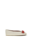 Ferragamo White Calf Leather Bos Taurus Ballet Flats