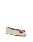 Ferragamo White Calf Leather Bos Taurus Ballet Flats