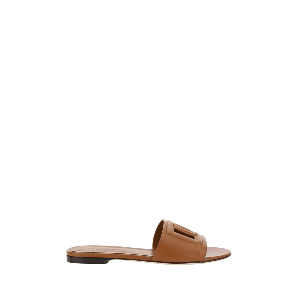 Dolce &amp; Gabbana Brown Calf Leather Bos Taurus Flat Sandals