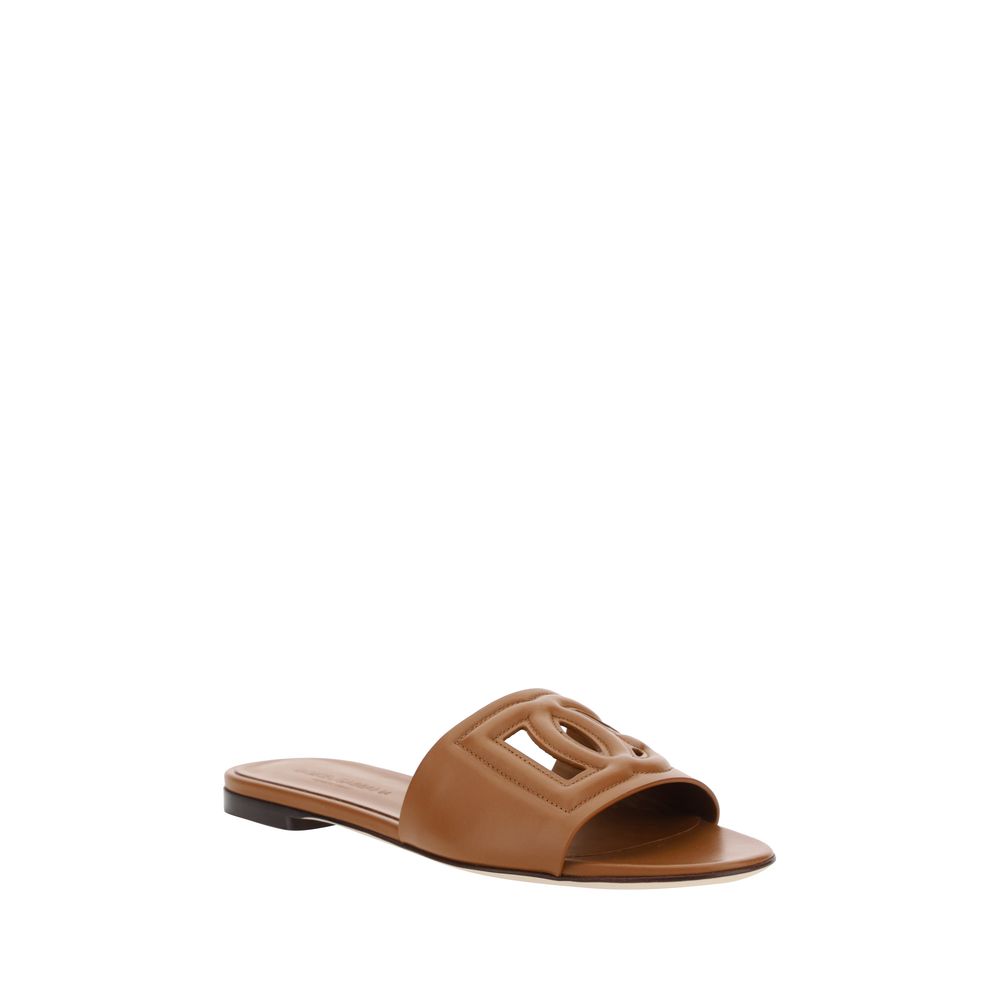 Dolce &amp; Gabbana Brown Calf Leather Bos Taurus Flat Sandals