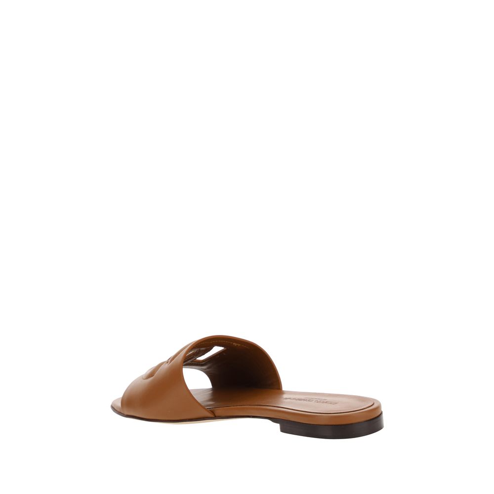 Dolce &amp; Gabbana Brown Calf Leather Bos Taurus Flat Sandals
