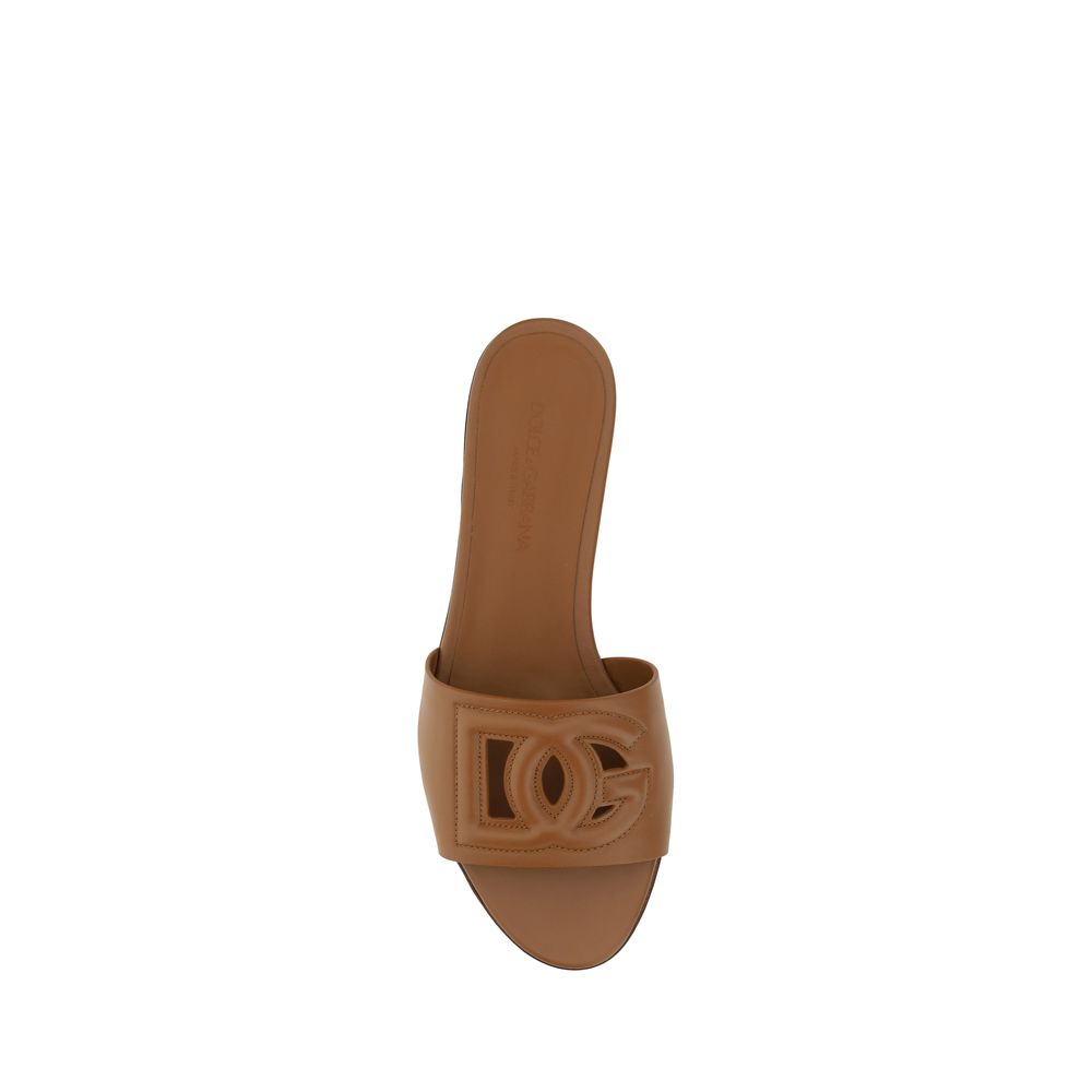 Dolce &amp; Gabbana Brown Calf Leather Bos Taurus Flat Sandals