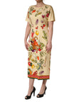 Dolce & Gabbana Beige Fruit PolkaDot Sheath Silk Midi Dress