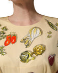 Dolce & Gabbana Beige Fruit PolkaDot Sheath Silk Midi Dress