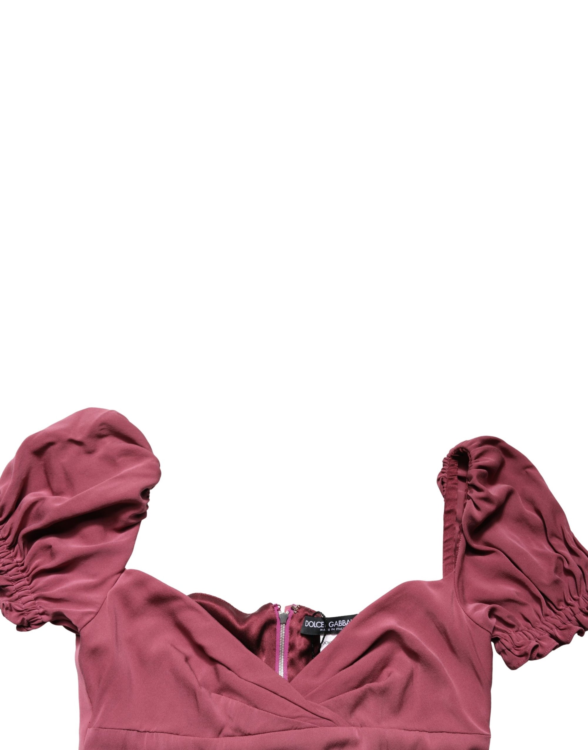Dolce &amp; Gabbana Maroon Silk Sweetheart Sheath Midi Dress
