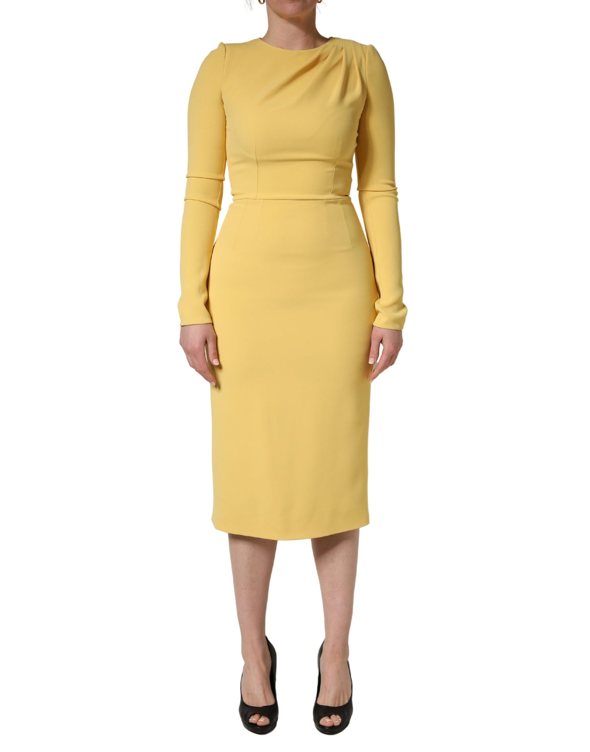 Dolce &amp; Gabbana Yellow Silk Long Sleeves Sheath Midi Dress