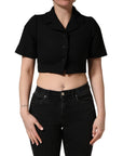 Dolce & Gabbana Black Collared Short Sleeves Cropped Blouse Top