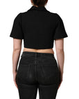 Dolce & Gabbana Black Collared Short Sleeves Cropped Blouse Top