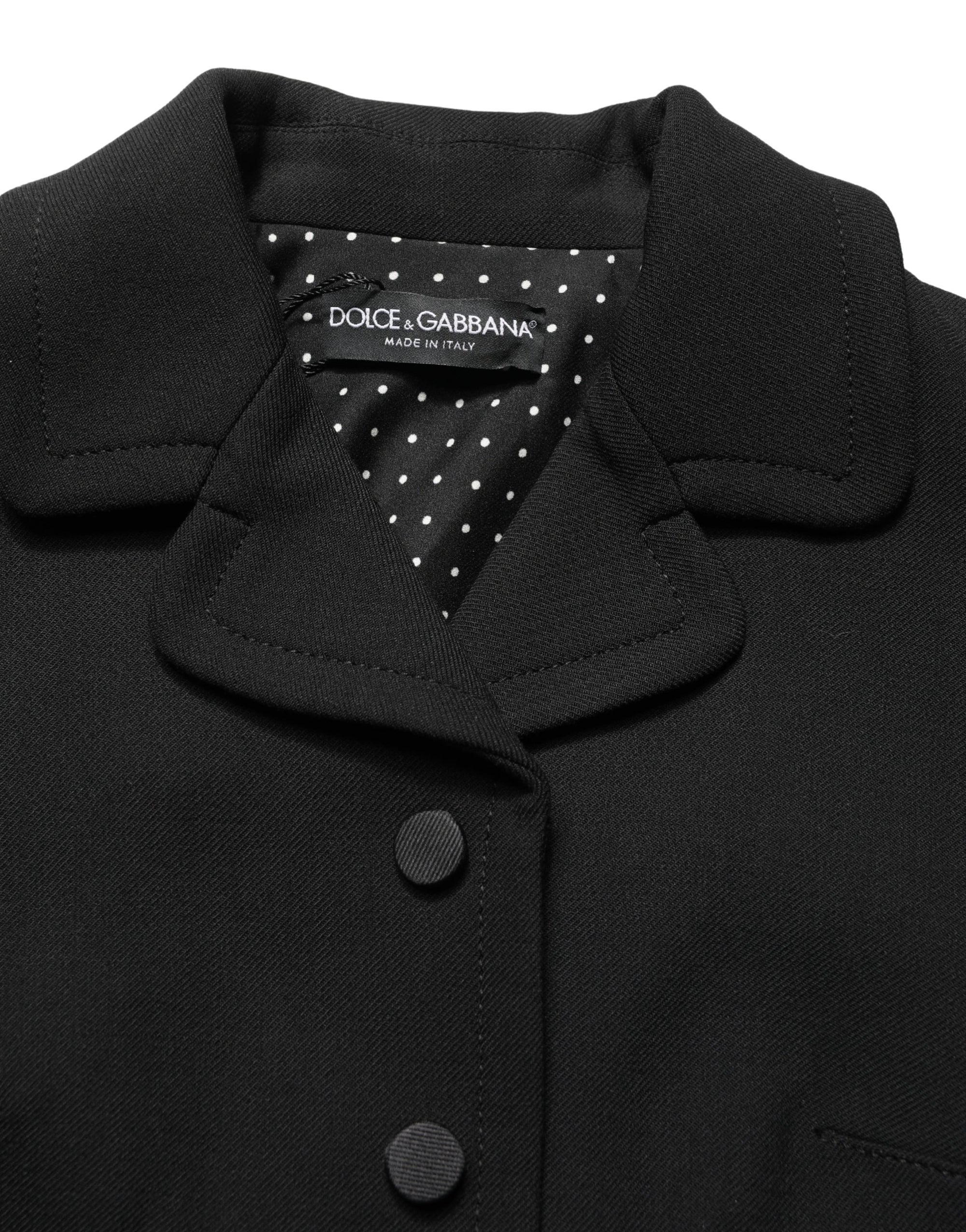 Dolce &amp; Gabbana Black Collared Short Sleeves Cropped Blouse Top
