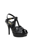 Saint Laurent Black Calf Leather Bos Taurus Stiletto Heel Sandals