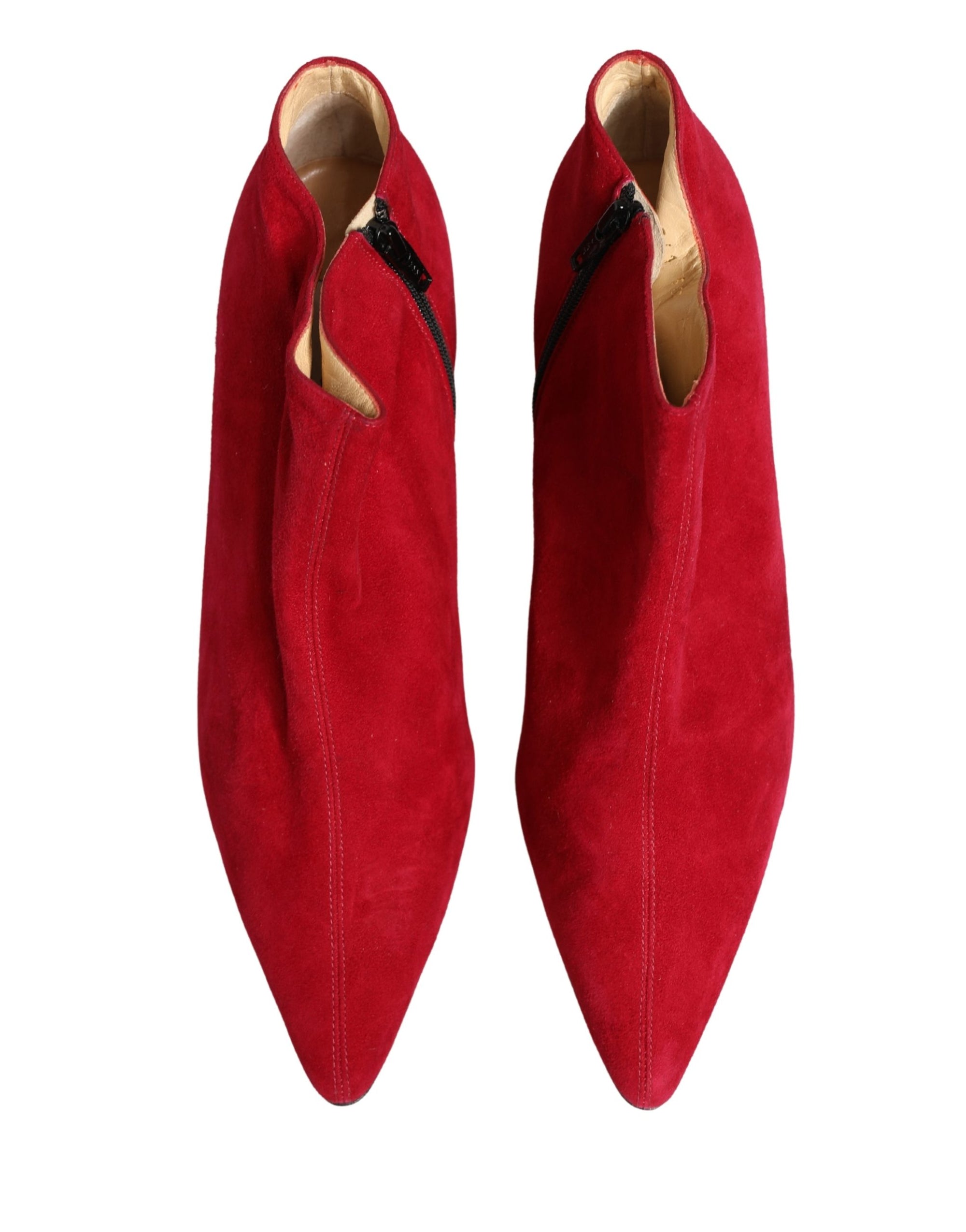 Dolce &amp; Gabbana Red Suede Ankle Boots Shoes
