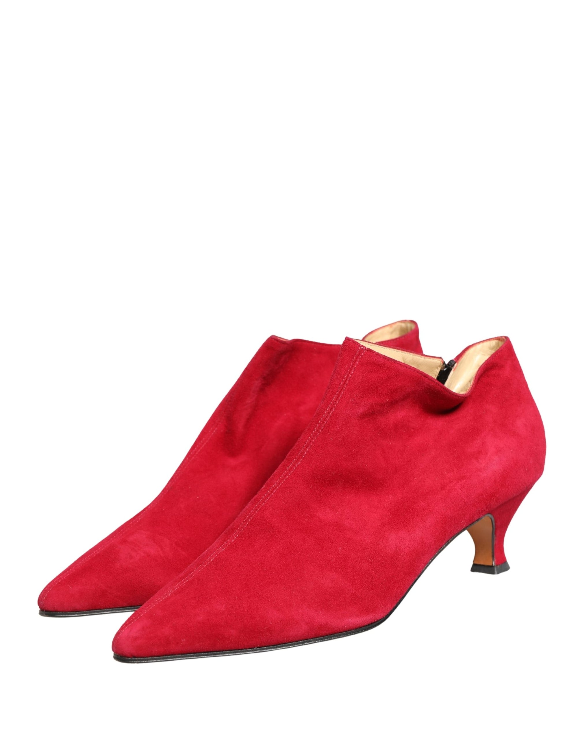 Dolce &amp; Gabbana Red Suede Ankle Boots Shoes