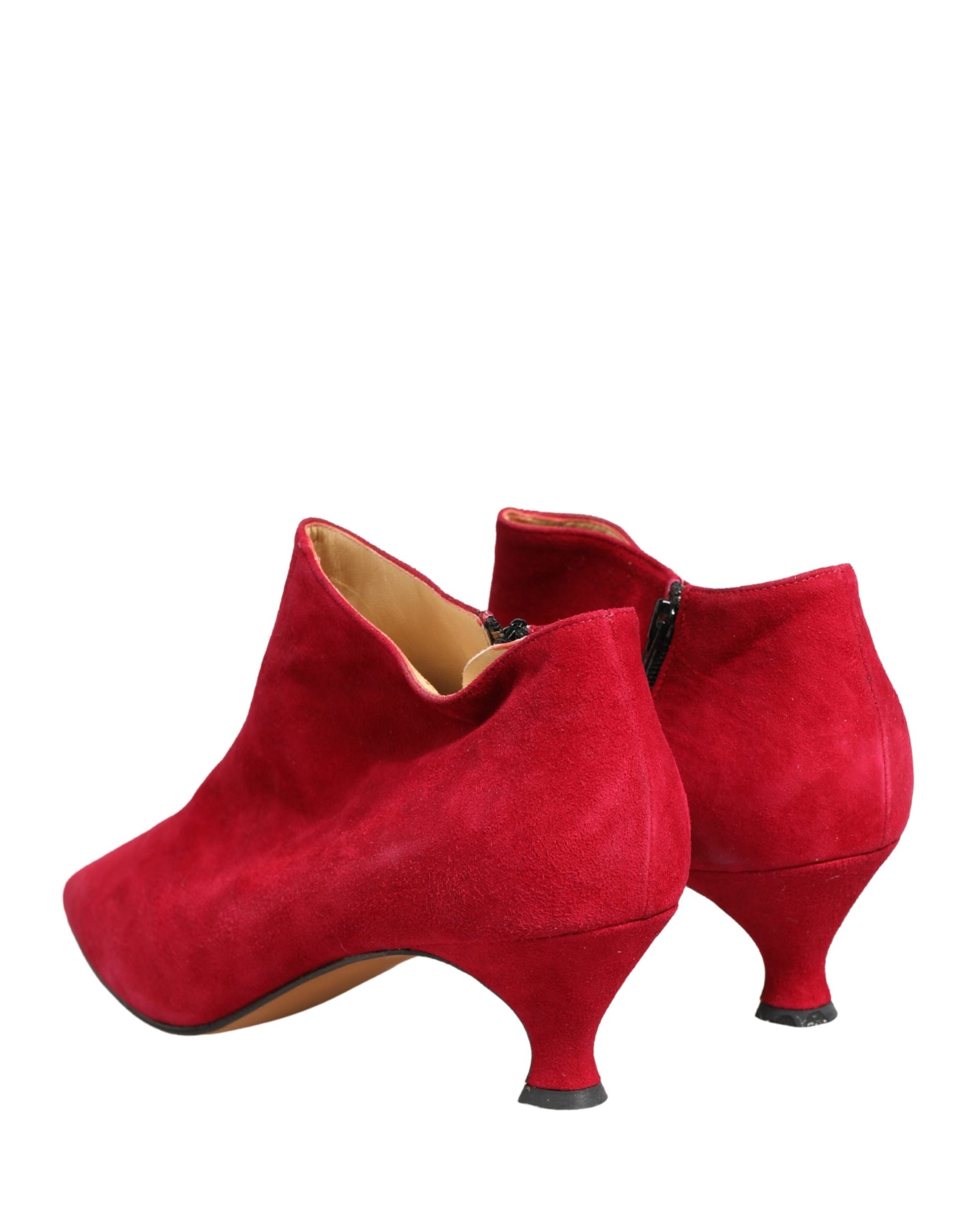 Dolce &amp; Gabbana Red Suede Ankle Boots Shoes