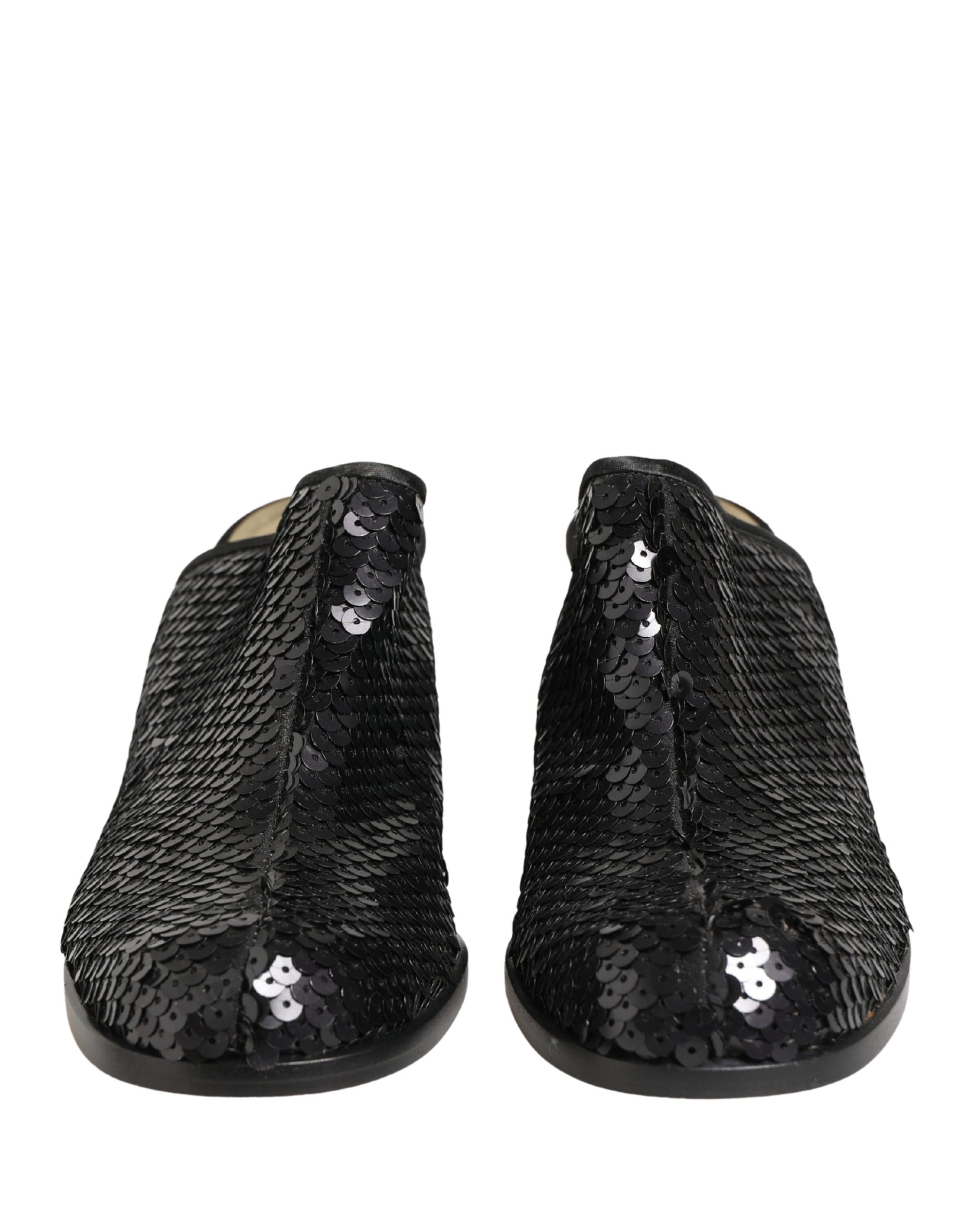 Dolce &amp; Gabbana Black Sequined Mules Shoes