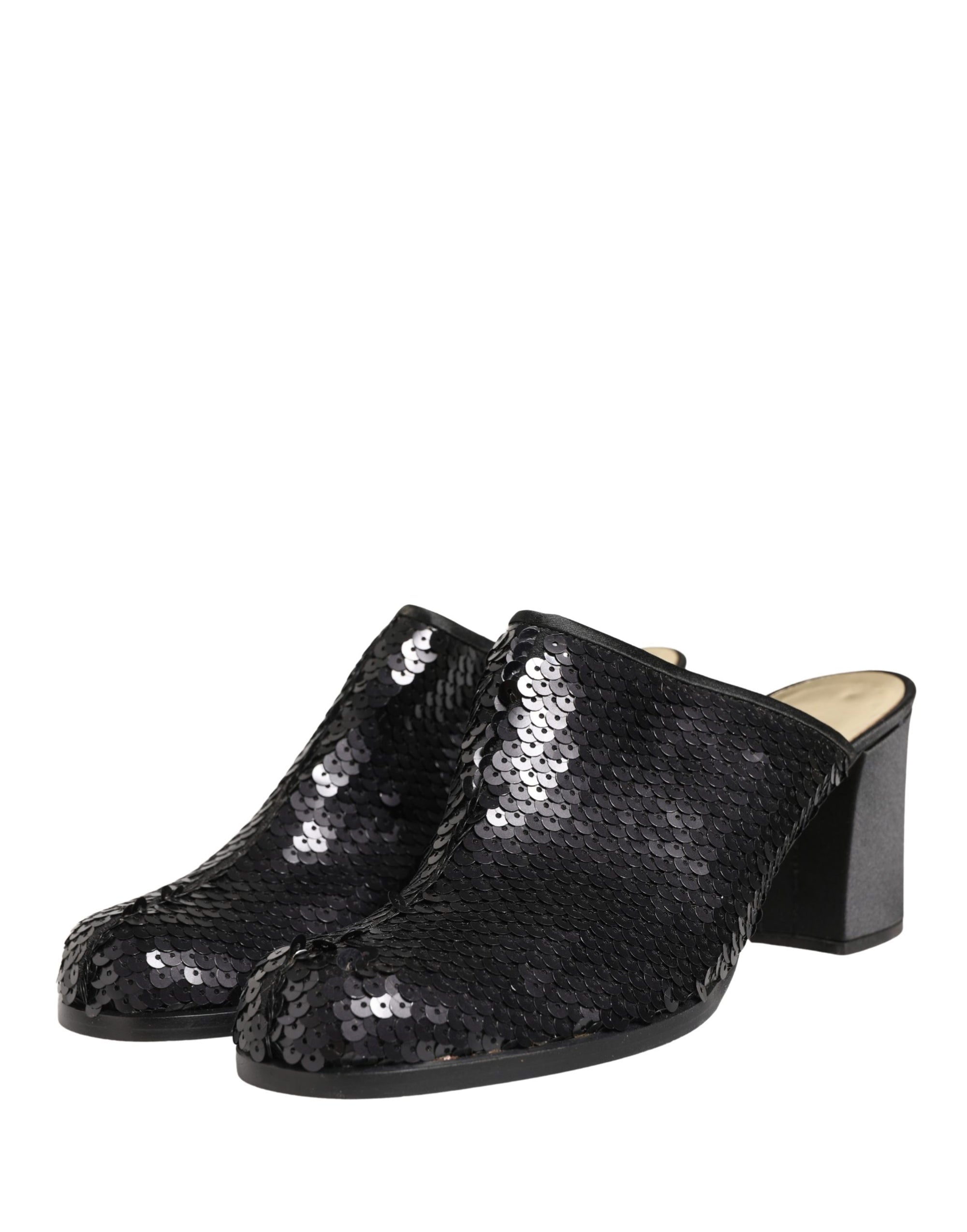 Dolce &amp; Gabbana Black Sequined Mules Shoes