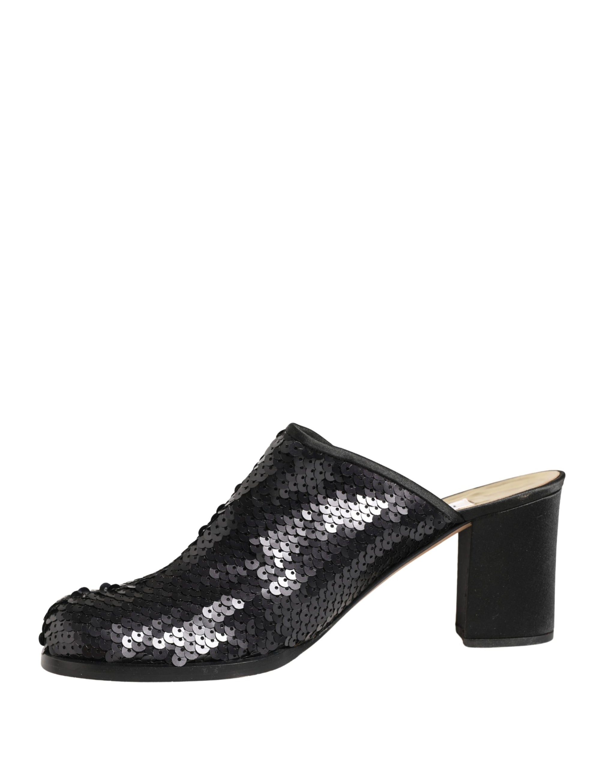 Dolce &amp; Gabbana Black Sequined Mules Shoes