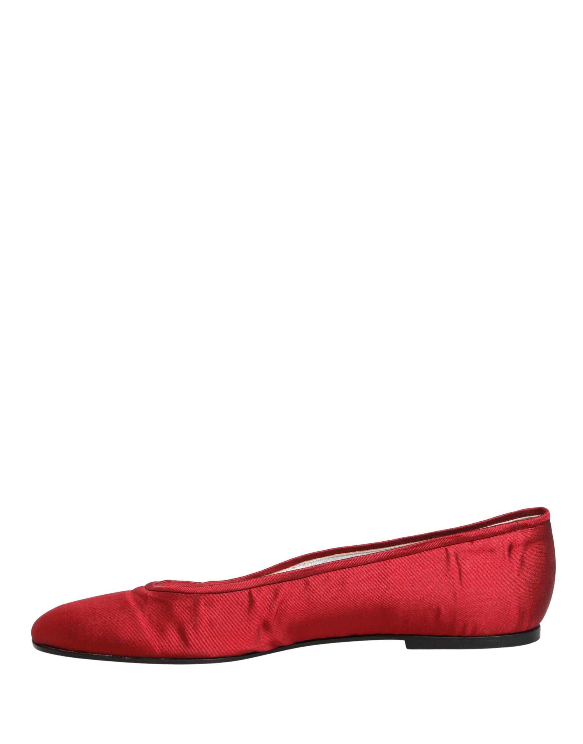 Dolce &amp; Gabbana Red Satin Fabric Ballet Slip On Flats Shoes