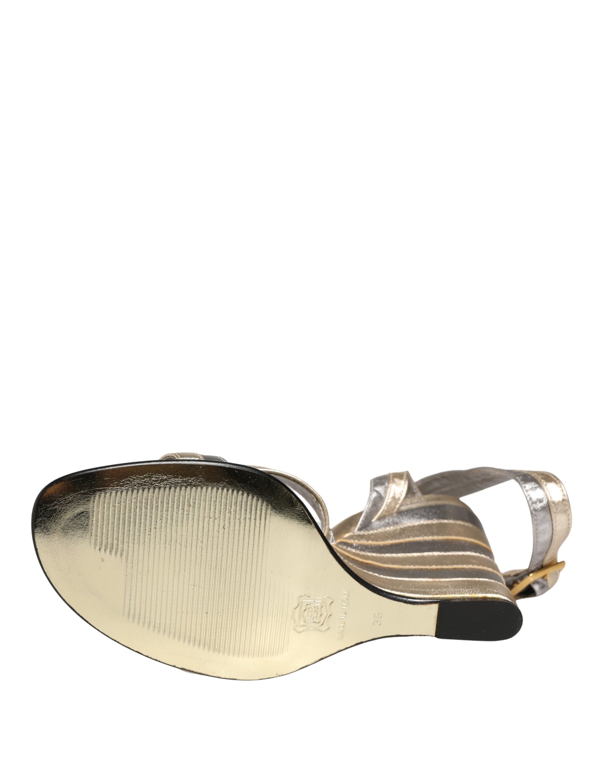 Dolce &amp; Gabbana Gold Silver Leather Wedge Heels Sandals Shoes