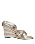 Dolce & Gabbana Gold Silver Leather Wedge Heels Sandals Shoes