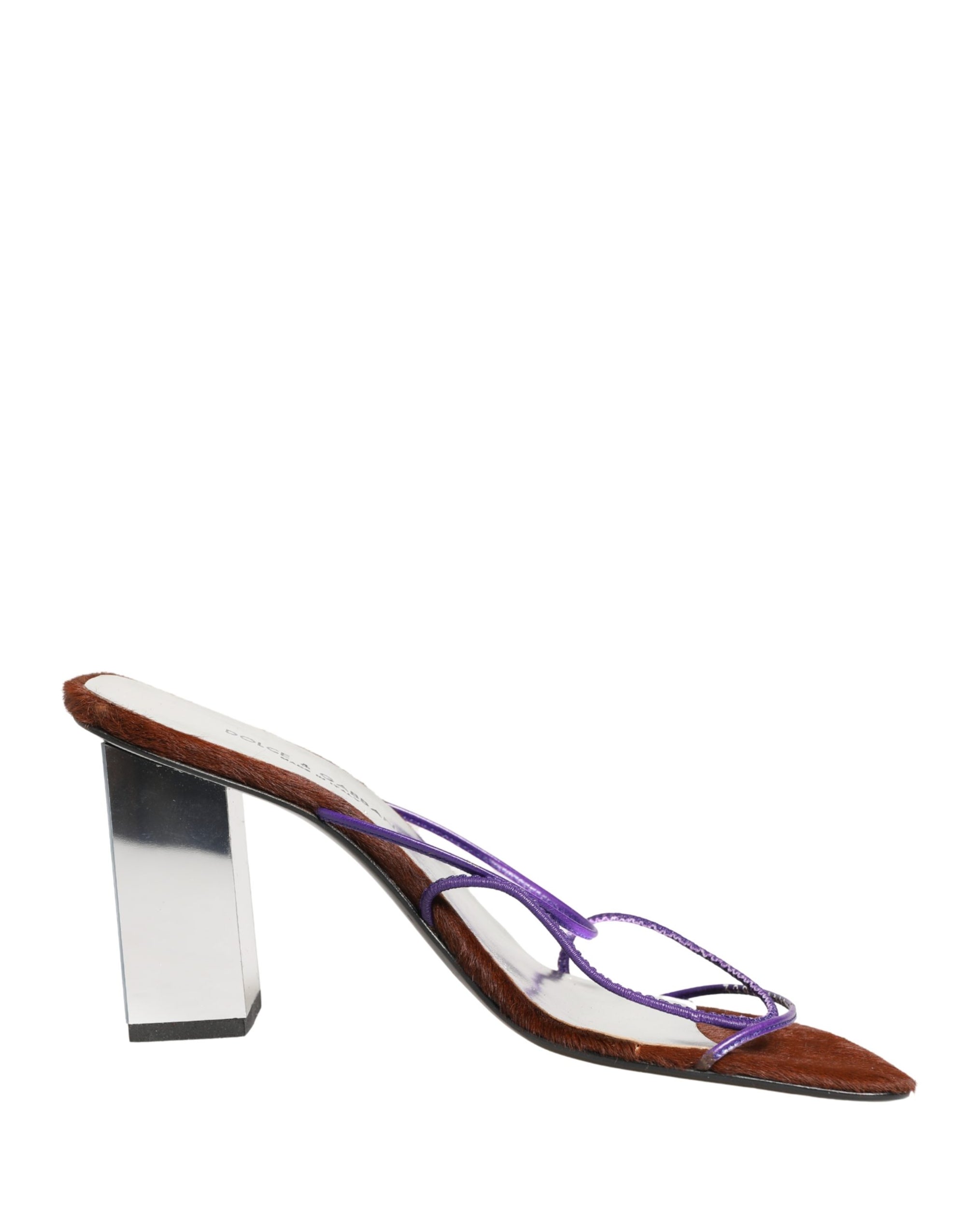 Dolce &amp; Gabbana Silver Block Heels Slip On Sandals Shoes