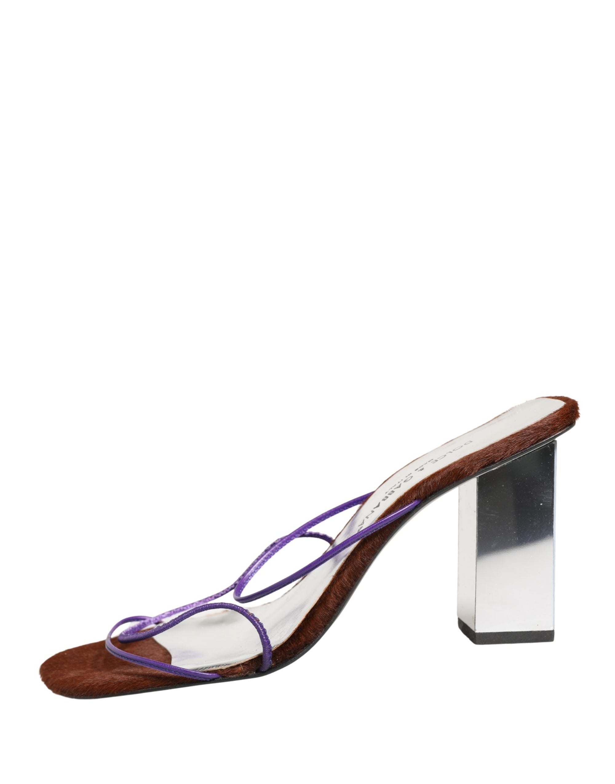 Dolce &amp; Gabbana Silver Block Heels Slip On Sandals Shoes