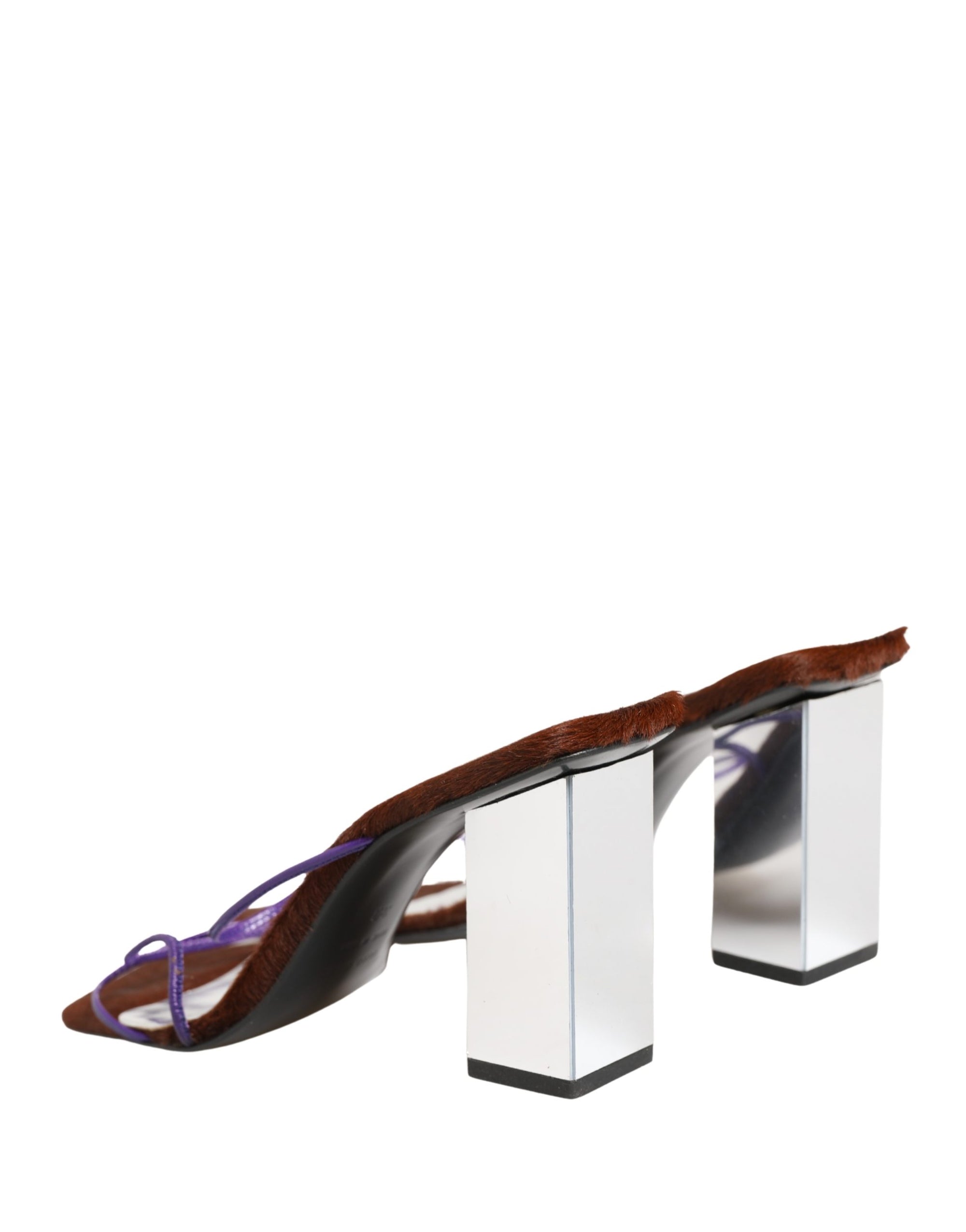 Dolce &amp; Gabbana Silver Block Heels Slip On Sandals Shoes