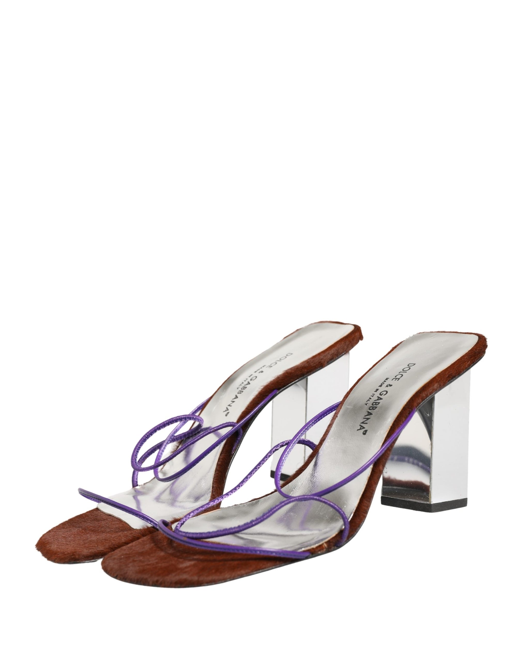 Dolce &amp; Gabbana Silver Block Heels Slip On Sandals Shoes